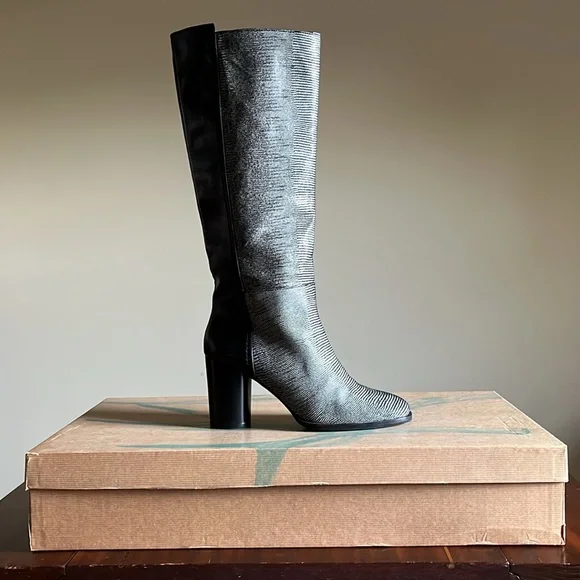 Almost NWT KUPURI - Black & Snakeskin Knee Boots - 39 EU / 9 US - Made in Spain - Picture 4 of 7